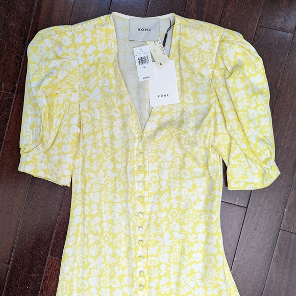 Rohe Clara Button Front Midi Dress - Yellow Flower Paper Print - NWT! - Picture 9 of 11